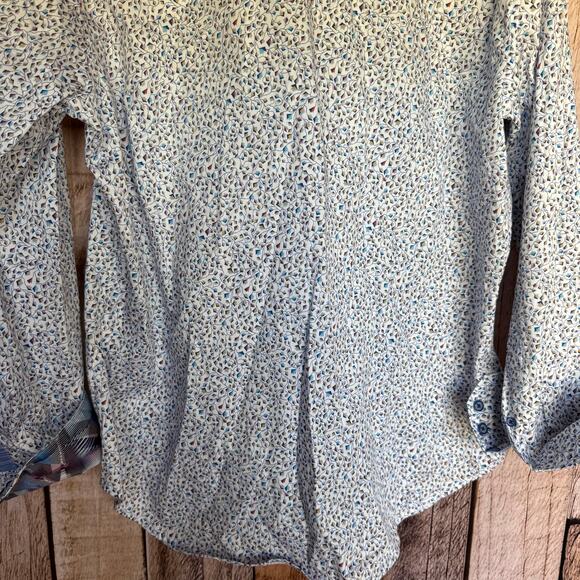 Robert Graham Shirt Casual Button Up Large White Blue Long Sleeve Pattern Cuff - Picture 6 of 8